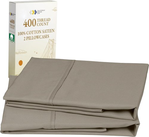 California Design Den Pillowcase Set - 400 Thread Count 100% Cotton Sateen, Soft & Breathable | Queen Size, Taupe - Set of 2