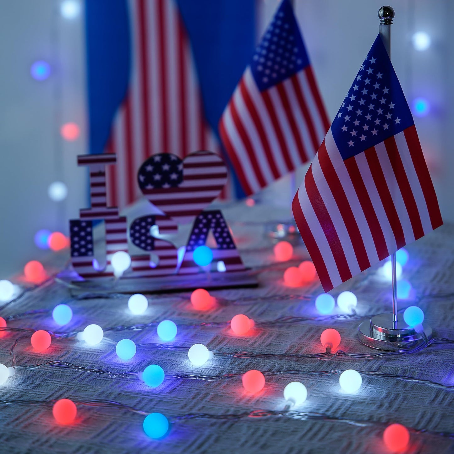 JMEXSUSS Red White and Blue Lights Battery Operated, 33ft 4th of July Lights Outdoor Waterproof, 100 LED String Light for Independence Day Memorial Patriotic Day Decor