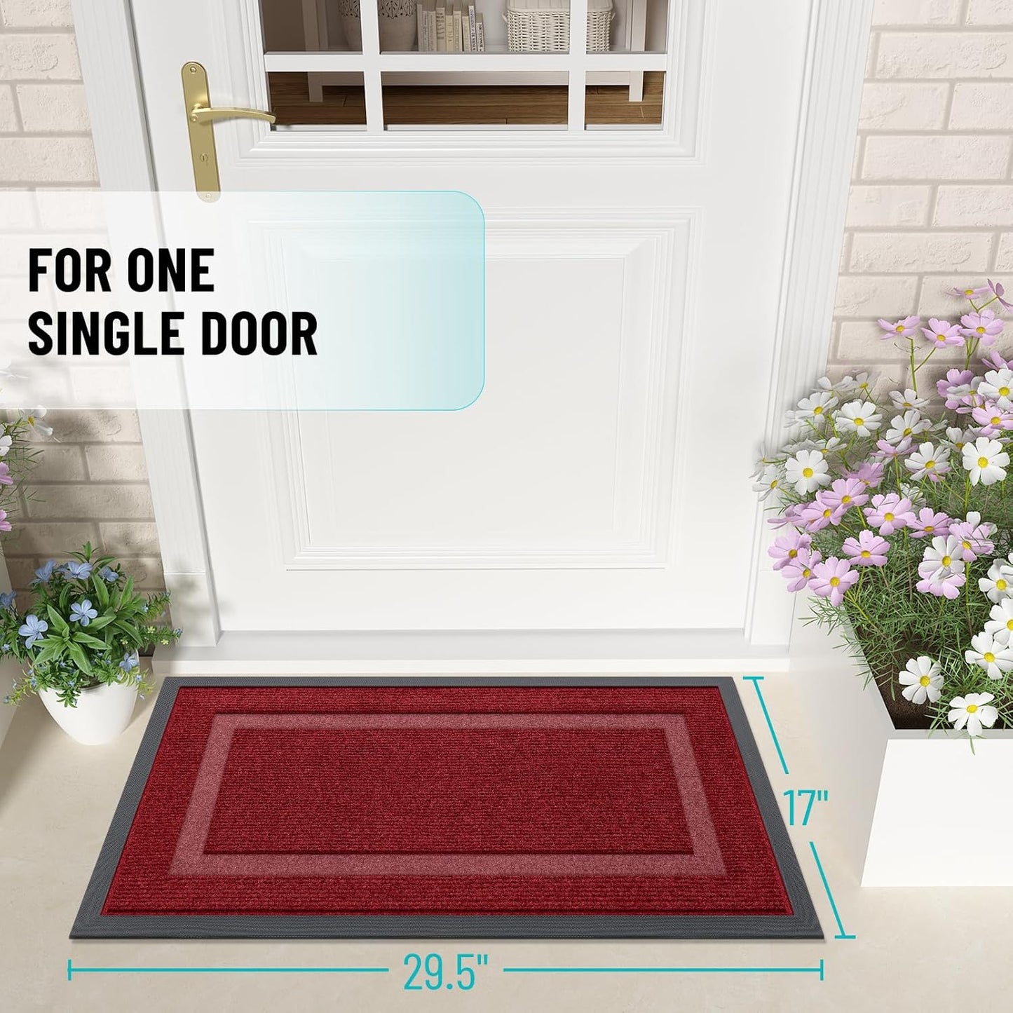 OLANLY Waterproof Front Door Mat - All-Season Indoor/Outdoor Doormat, Easy Clean, 29.5x17, Wine Red