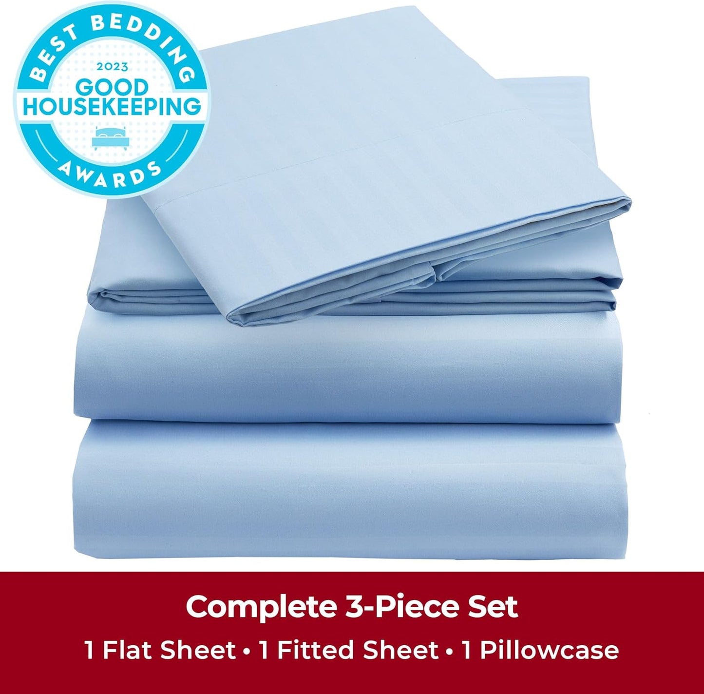 Mellanni Twin XL Sheets Set - 3 PC Luxury Bedding | Extra Soft, Cooling, Wrinkle-Resistant - Striped Light Blue