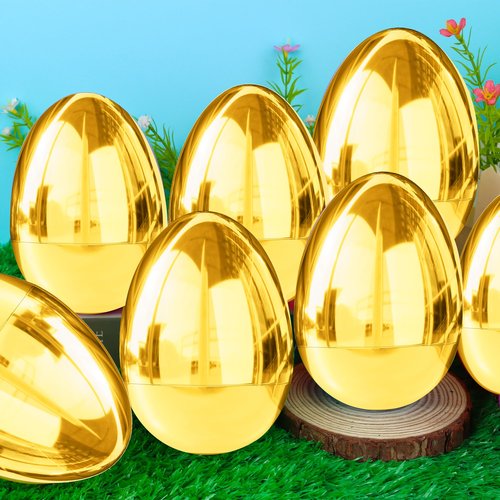 12 PCS Jumbo Gold Easter Eggs 6 Inch Giant Metallic Golden Easter Eggs Fillable Large Suprise Egg for Easter Themed Hunt Basket Stuffers Fillers Filling Treats Party Favors Classroom Prize Supplies