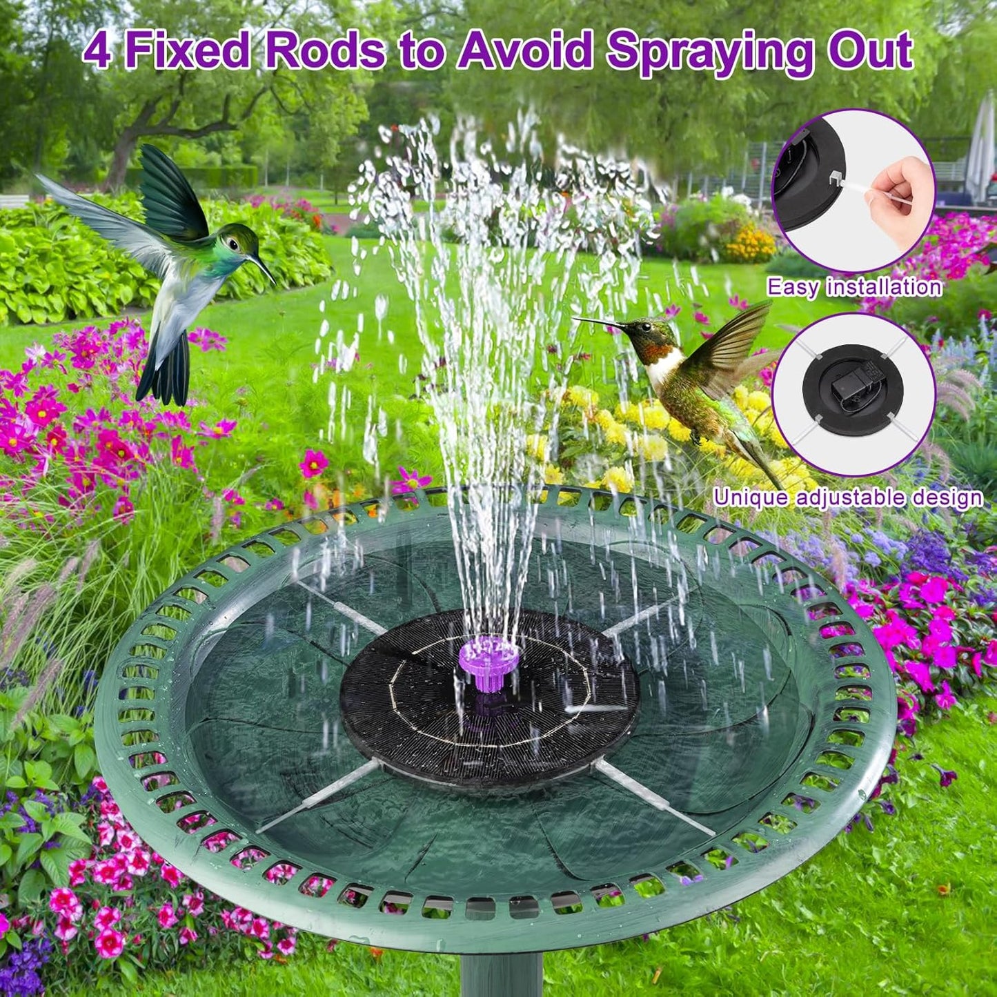 Skiennix Solar Bird Bath Fountain Pump - 3.5W Solar Powered Water Feature with 8 Nozzles & 4 Fixed Pipes for Gardens, Pools, Ponds