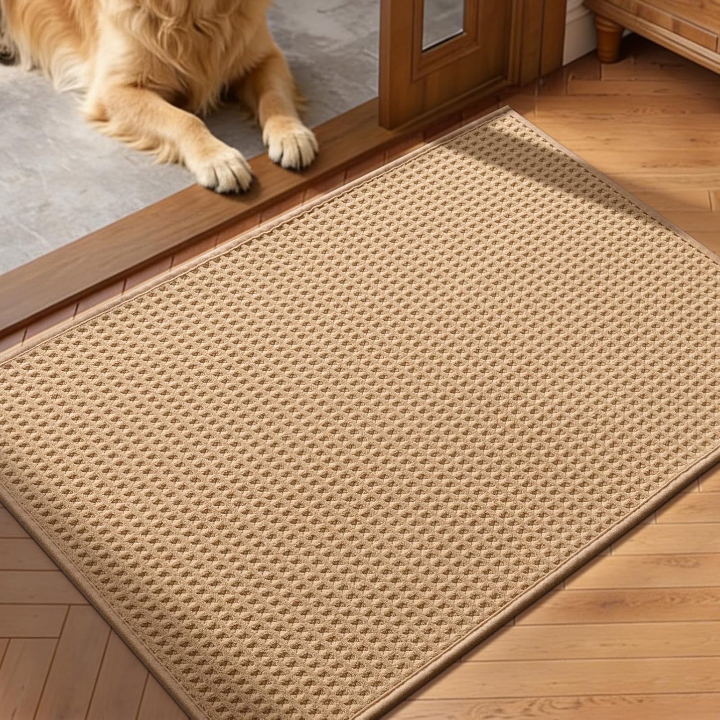 YIHOUSE Indoor Door Mat - Non-Slip Washable Entrance Mat | 24" x 36" Khaki, Dirt Trapper Design