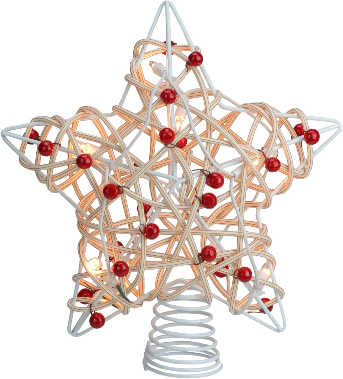 Lighted Birch Holly Berry Rattan Star Christmas Tree Topper - 11 Inch UL4295