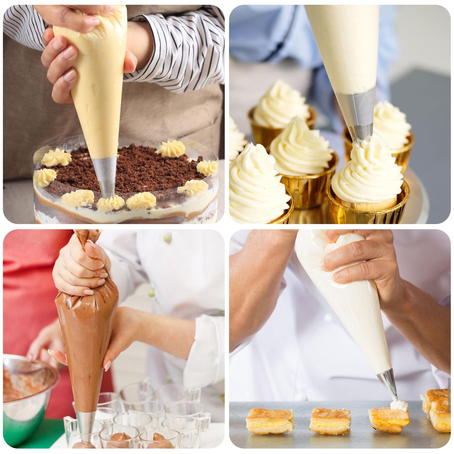 LotFancy Piping Bags 18 Inch, Pack of 100, Extra Thick Anti-Burst Pastry Bags with 5 Clips, Disposable Cake Decorating Bag for Cupcakes Cookies