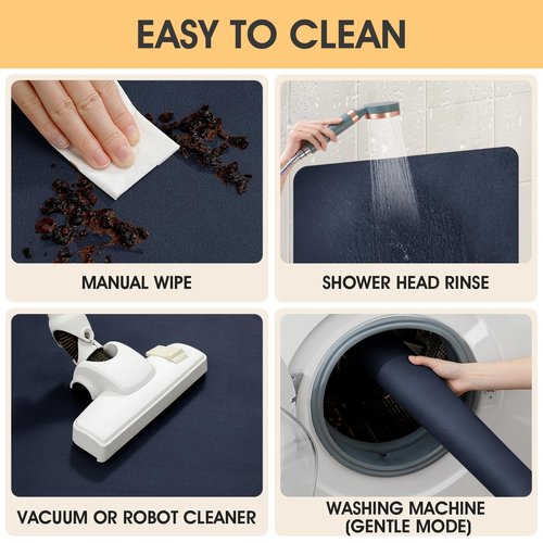 ACCUMTEK Toilet Rugs, Ultra Thin Absorbent Contour Bathroom Rugs for Toilet, Dry Quickly, Machine Washable, Upgrade Backing Non-Slip Bath Mat, Dark Blue/Solid/U-Shaped 24"x20"