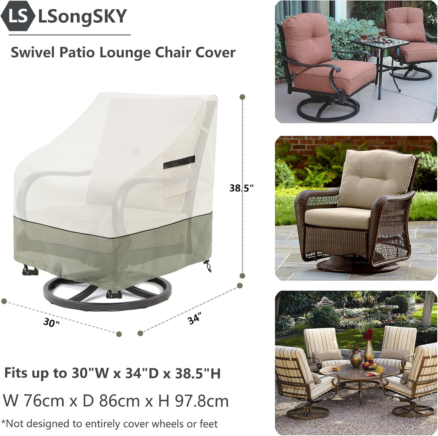 Outdoor Swivel Lounge Chair Covers by [Brand Name] - Waterproof Heavy-Duty Protection | 30W x 34D x 38.5H Inches, White & Grayish Green