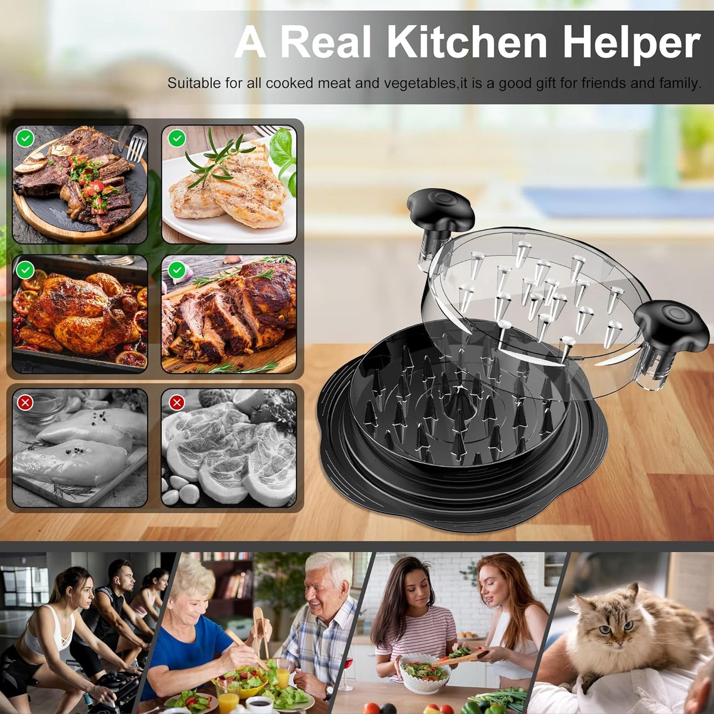 SURETIVIAN Chicken Shredder - Ergonomic Meat Shredder Tool with Brush & Fork | BPA-Free, Large Size