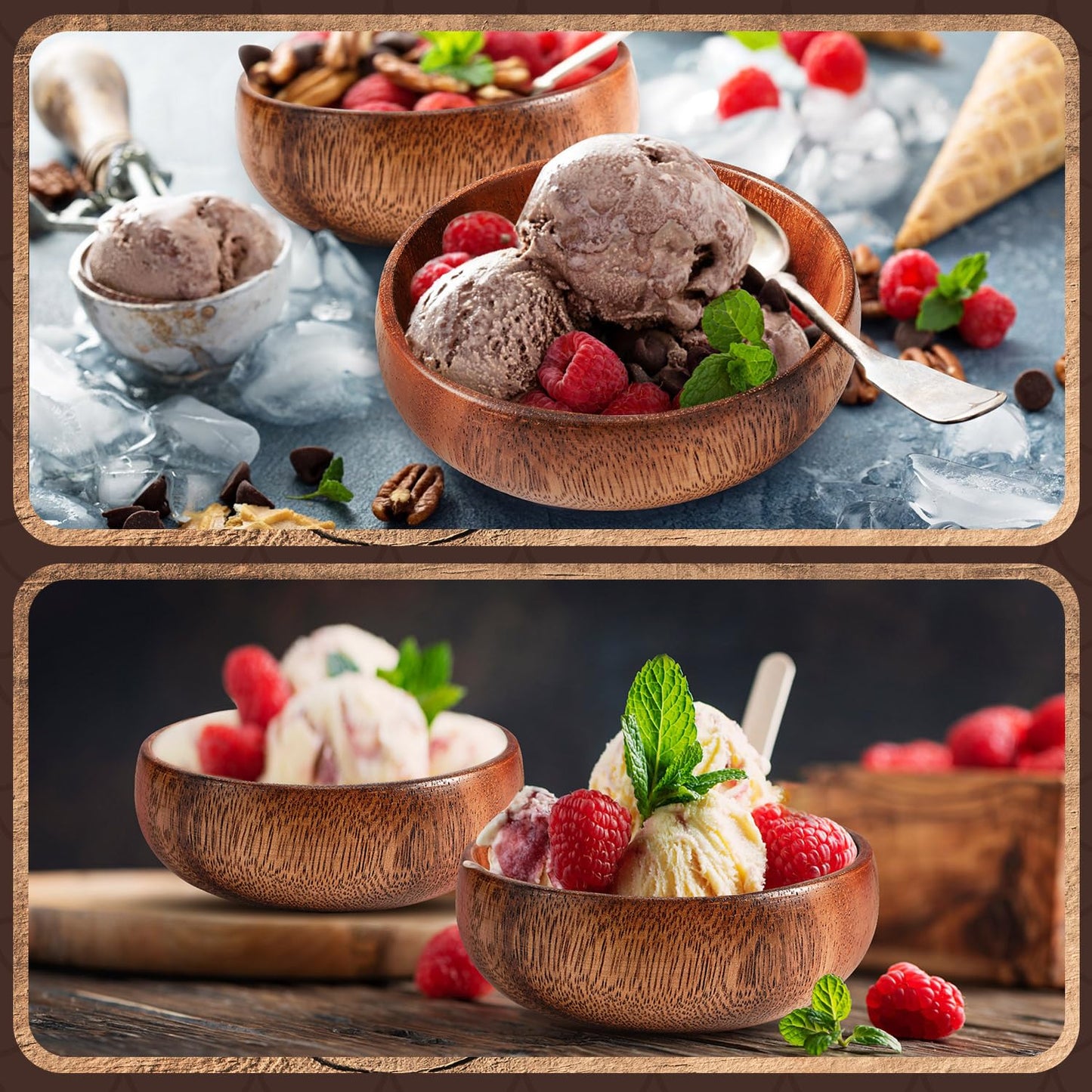 Skylety 6 Pcs Acacia Wooden Bowls Small Calabash Bowls Round Wood Salad Hand Carved Calabash Dip Tray for Serving Popcorn Pasta Coconut Nuts Sauce Appetizers Home Kitchen (4 Inch)