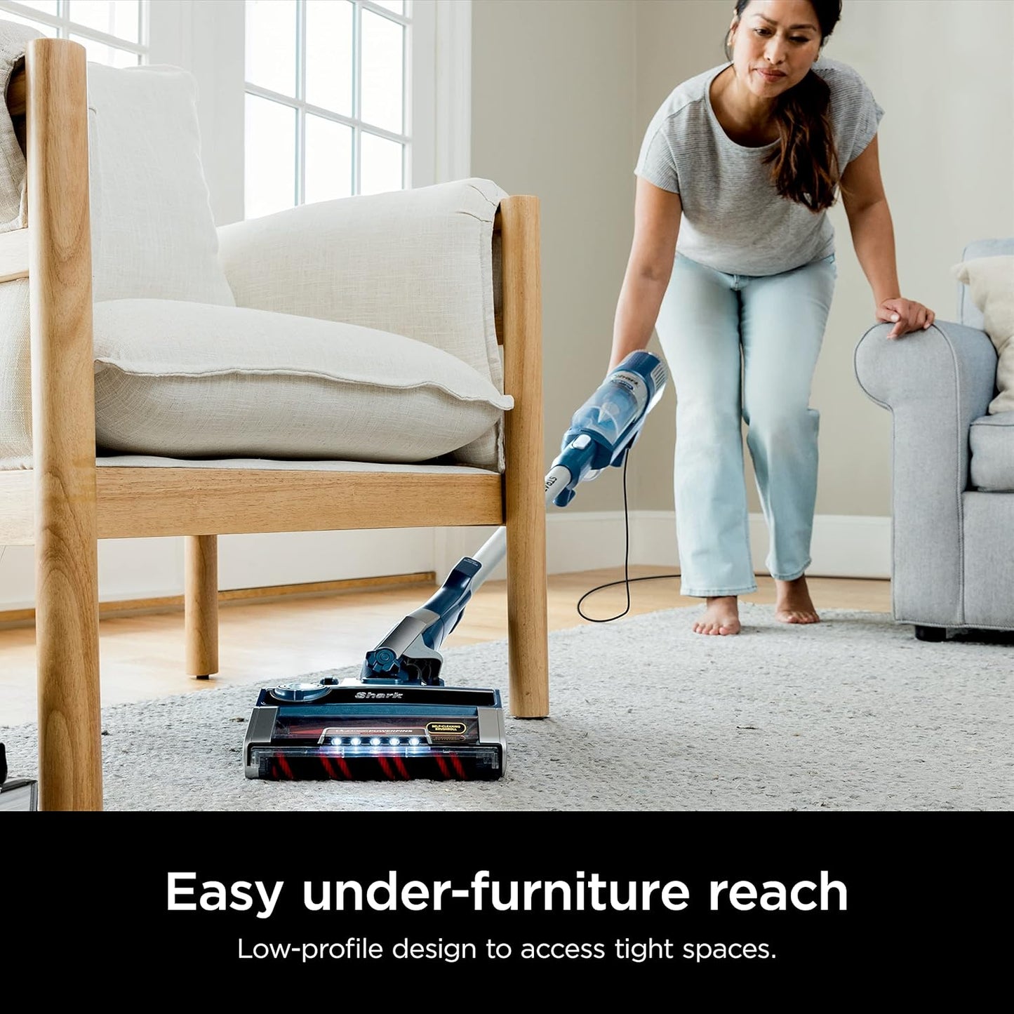 Shark HZ3002 Stratos Ultralight Corded Stick Vacuum - DuoClean PowerFins & Self-Cleaning Brushroll, Navy