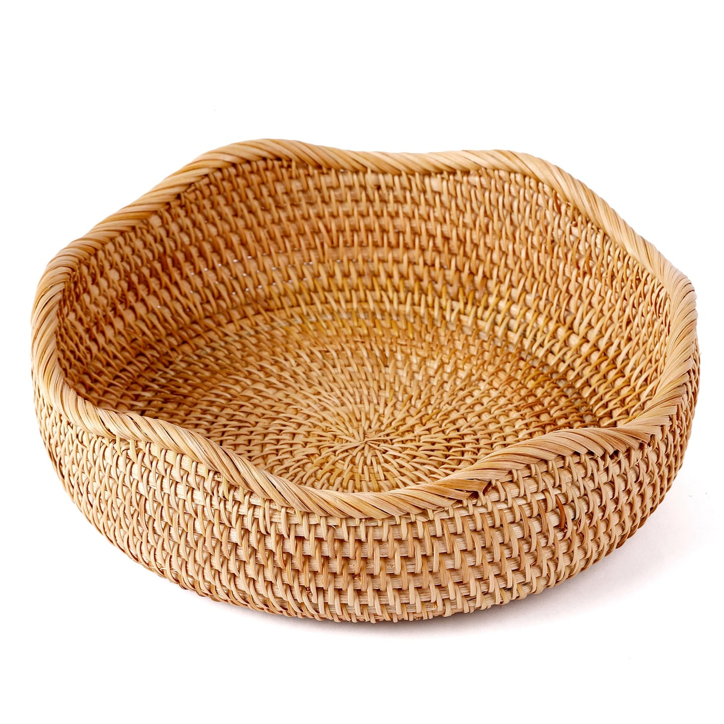 Rattan Woven Fruit Basket, Natural Round Bread Basket, Decorative Fruit Bowl for Kitchen Counter, Kitchen Storage Baskets for Vegetables, Eggs,Snacks