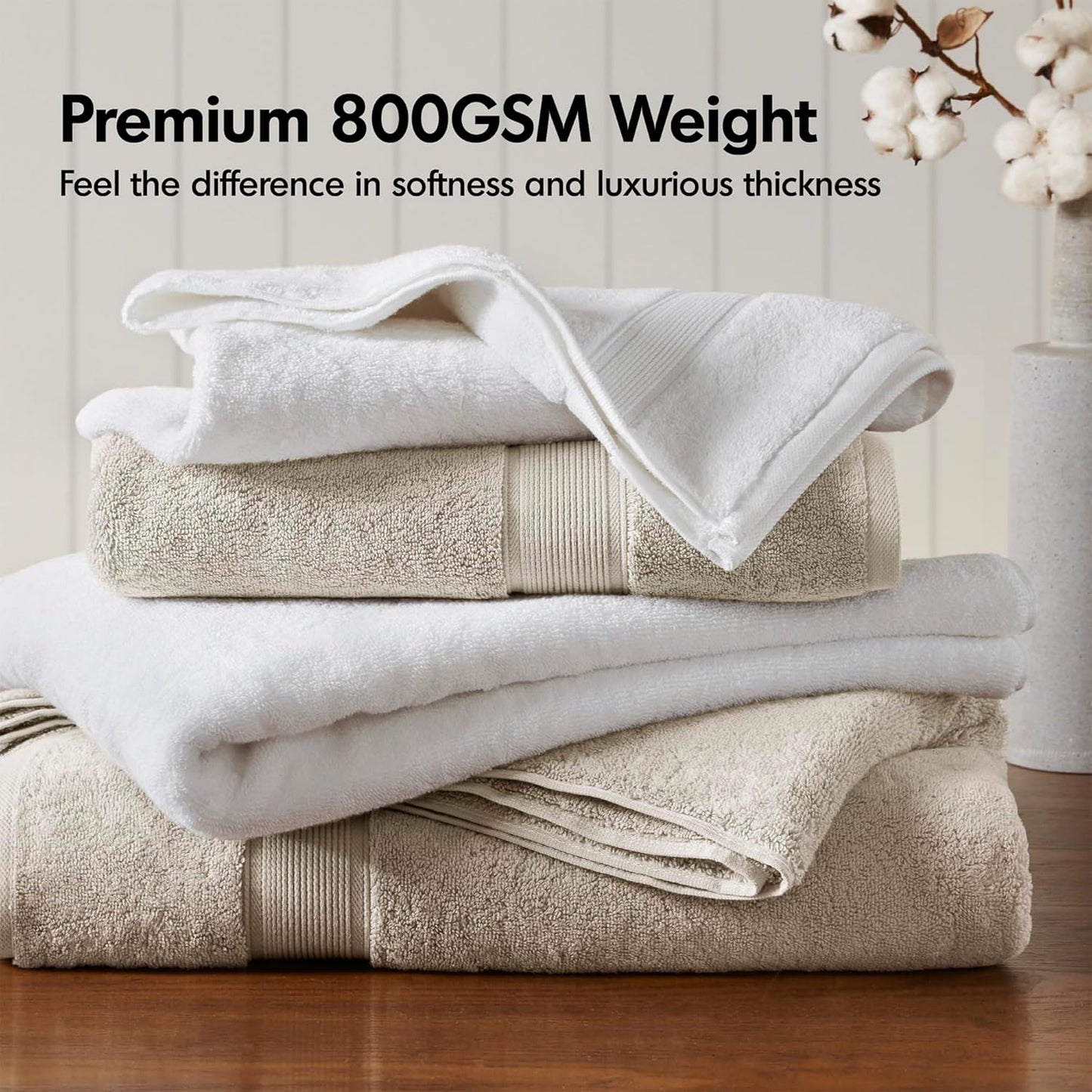 Madison Park 800GSM Cotton Bath Towel Set - Luxurious & Highly Absorbent | 8-Piece White Spa Quality