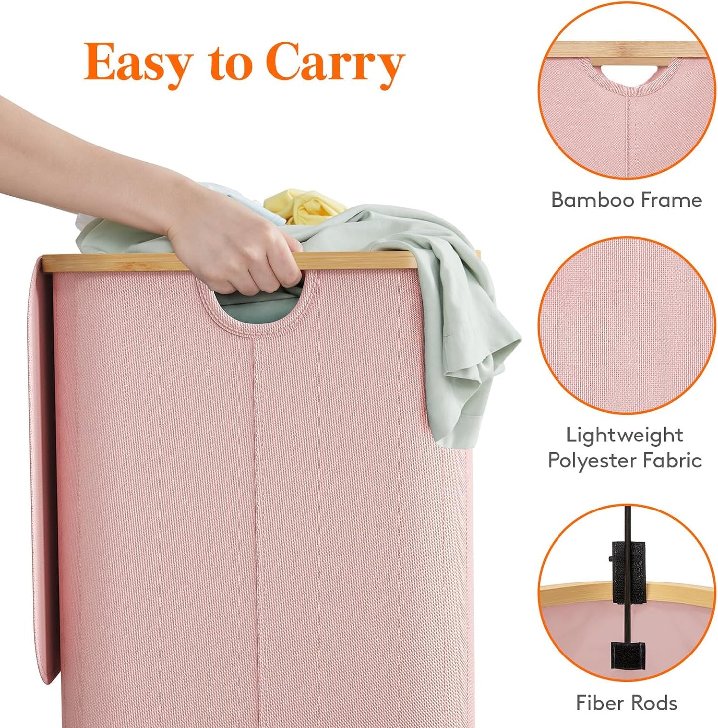 Lifewit 150L Laundry Basket - Foldable Hamper with Lid & Bamboo Handles | Pink, Large Capacity