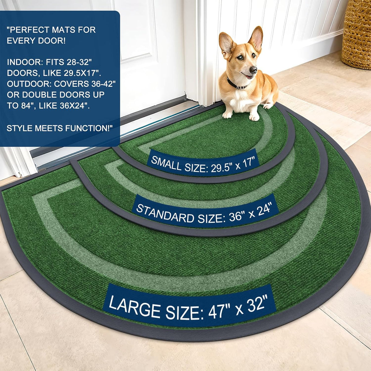 OLANLY Half Circle Door Mat - Waterproof All-Season Welcome Mat | Sturdy Natural Rubber, 47x23, Green