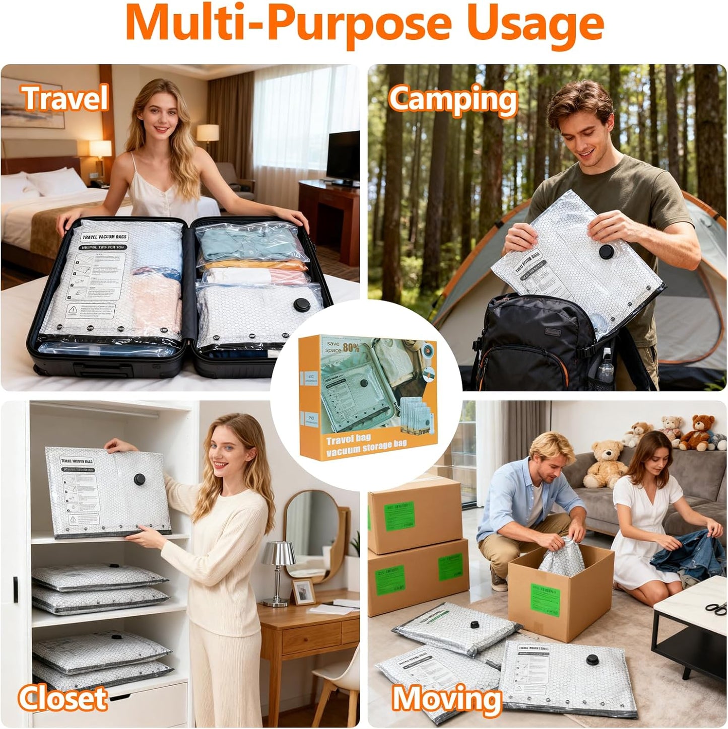 Skiennix Travel Vacuum Storage Bags - 15 Pack with USB Electric Pump | Space Saver for Clothes & Luggage