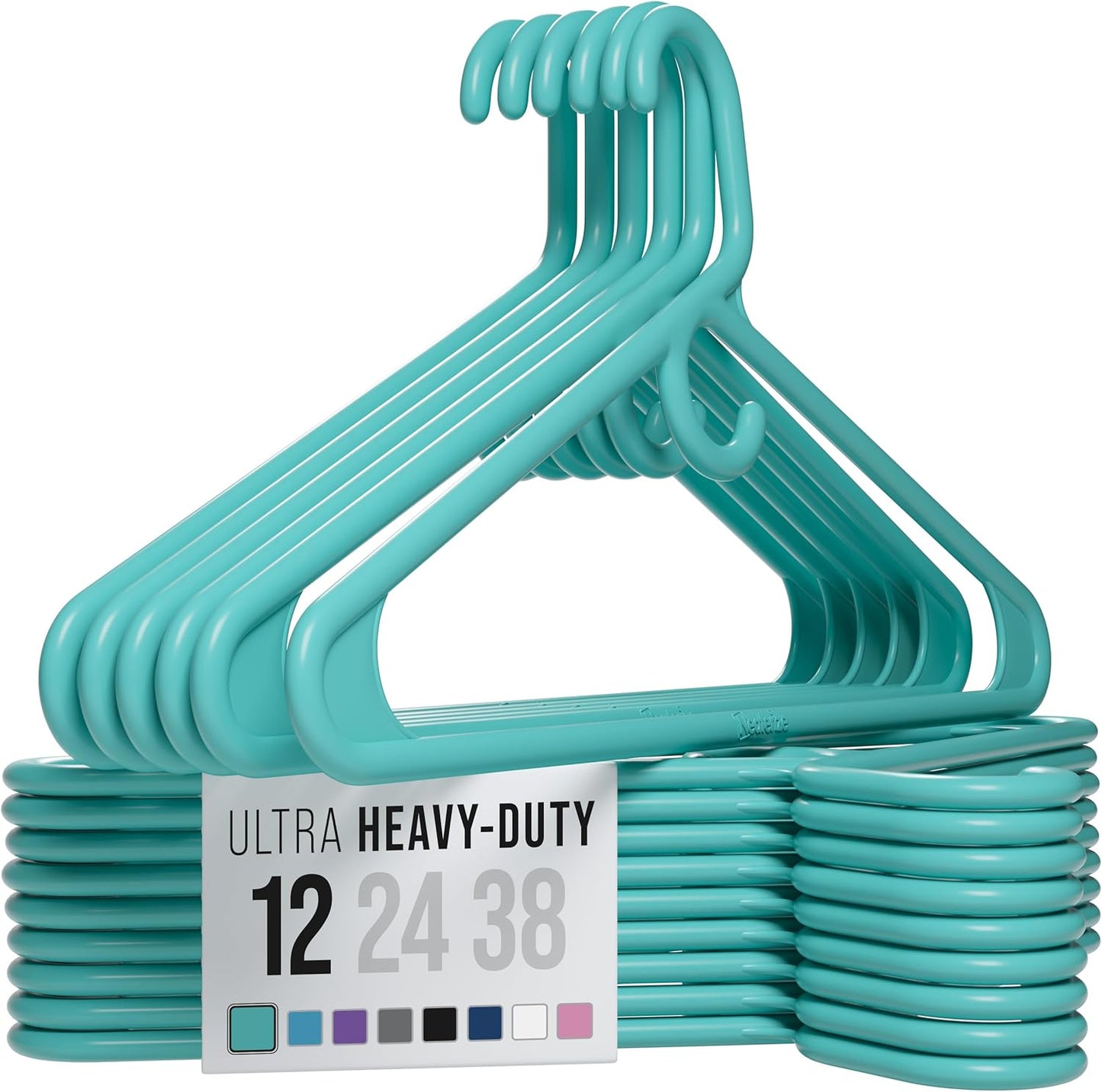 Neaterize Heavy Duty Hangers - Aqua Plastic Clothes Hangers 12 Pack | Ideal for Coats, Jackets & Suits