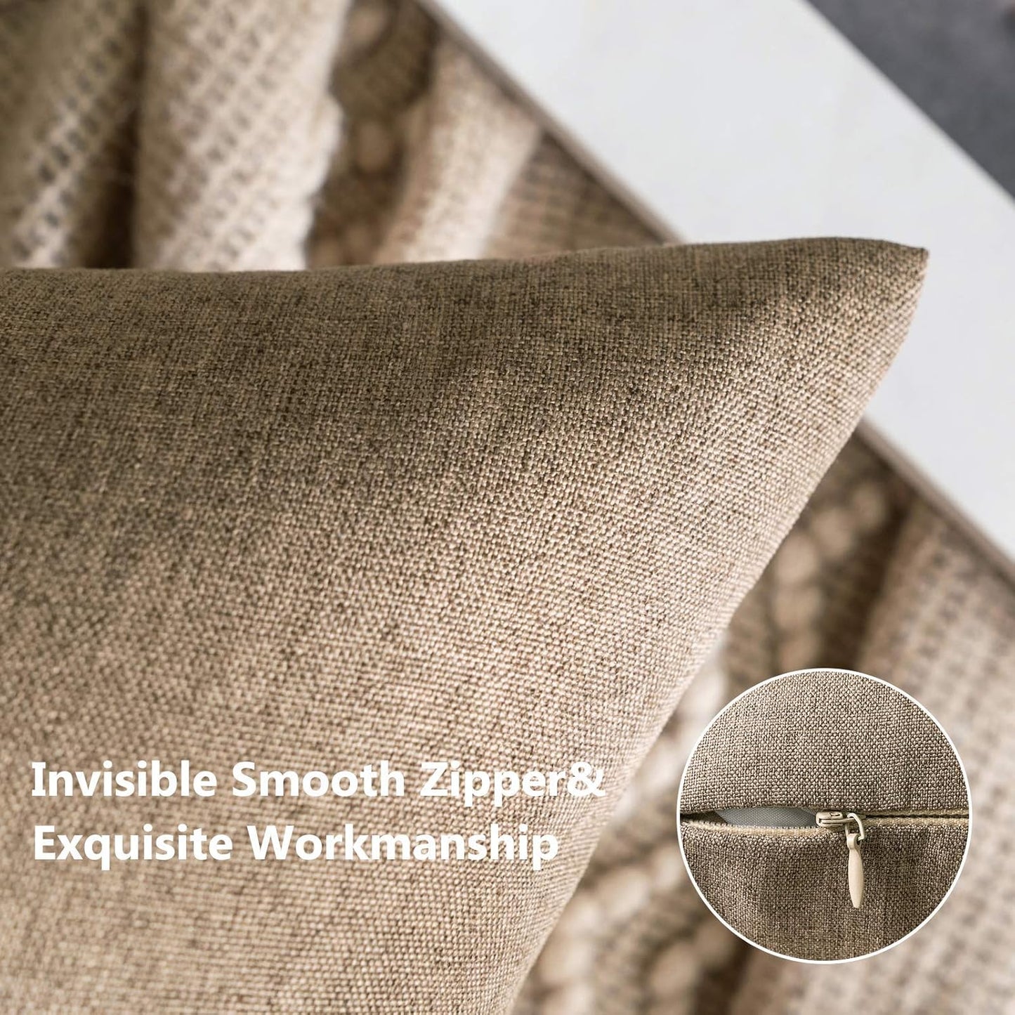 MIULEE Decorative Outdoor Throw Pillow Covers - Waterproof Faux Linen Cushion Cases | 24x24 Inch Khaki (Pack of 2)