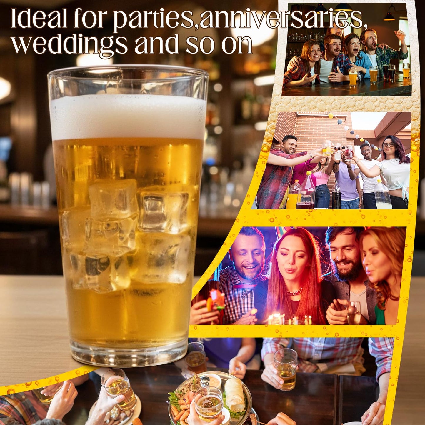 Patelai 24 Set Pint Beer Glasses Set 16 oz Pint Glasses Drinking Made for Beverages, Juice, Cocktail, Highball Drinking Tumbler Glass Design for Home Dining, Bars, Pubs and Parties & Dishwasher Safe