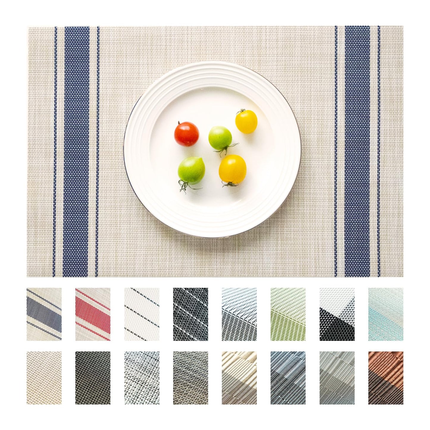 SUMYMERY Placemats Set of 6 Vinyl/Plastic Woven Place Mats for Kitchen Table Indoor/Outdoor Washable Placemat Wipeable Dining Table Mats (Khaki Blue,6)
