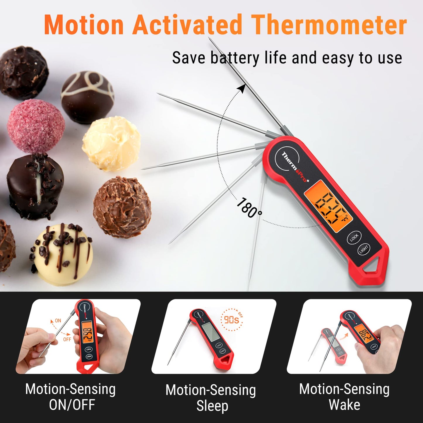 TempPro TP19H Waterproof Digital Meat Thermometer for Grilling with Ambidextrous Backlit and Motion Sensing Kitchen Cooking Thermometer for BBQ Grill Smoker Oil Fry Candy（Previously ThermoPro）