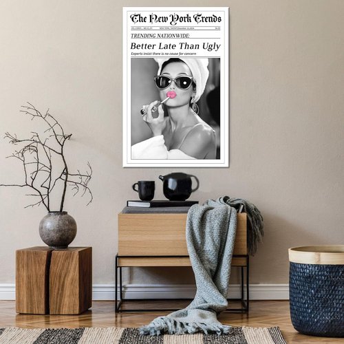 CXVU Audrey Hepburn Wall Art - Funky Black & White Canvas Print for Girly Room Decor | 12''x18''