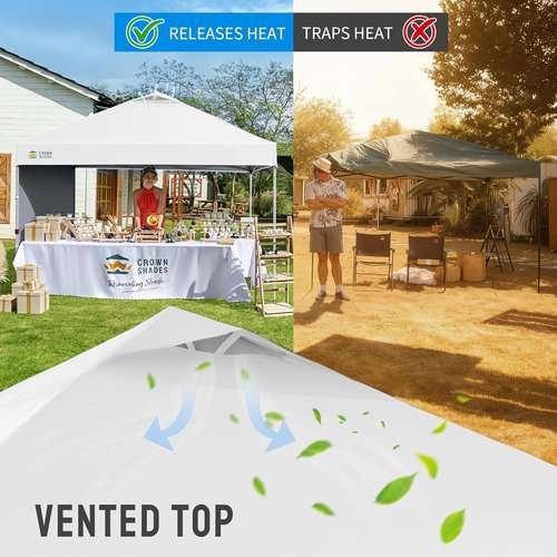 CROWN SHADES 10x10 Pop Up Canopy - Easy Setup Beach Tent with Side Wall & Carry Bag | White Outdoor Sun Shade for Events
