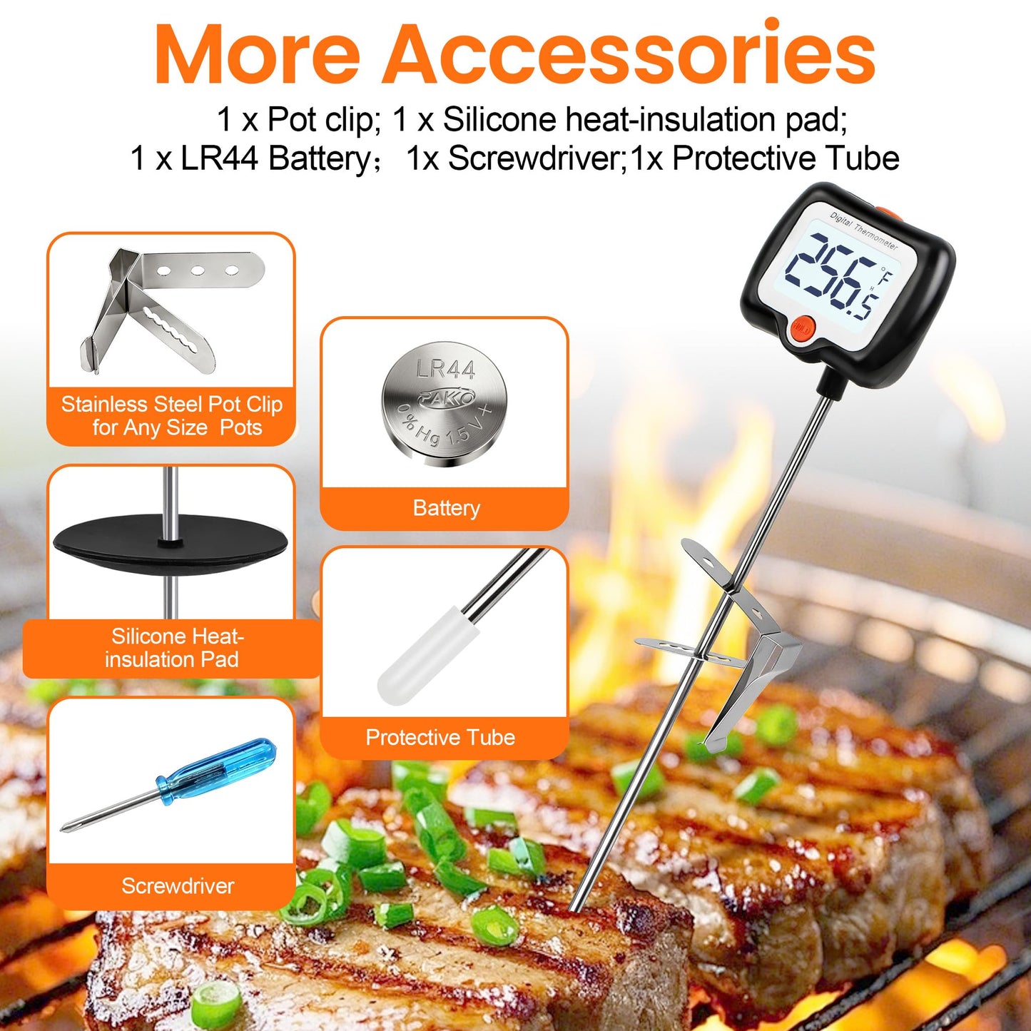10 Inch Long Digital Candy Thermometer with Pot Clip,Deep Fry Thermometer,Rotating Display, Best Instant Read Food Meat Thermometer for Candy Making or Deep Frying