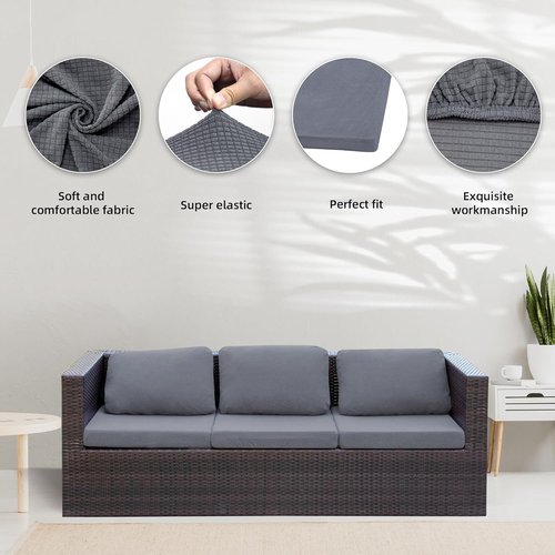 BIETYONE 8Pcs Stretch Patio Cushion Covers - Washable Outdoor Couch Slipcovers | Grey, Cover Only