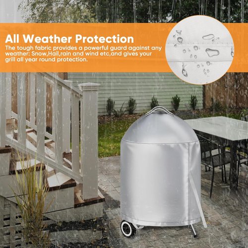 iCOVER Grill Cover - Heavy Duty Waterproof Protection for 22-Inch Weber Charcoal Kettle Grills | Silver