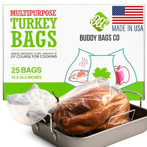Buddy Bags Co Multipurpose Turkey Oven Bags - Made in USA - 19" x 24.5" - 25 Pack