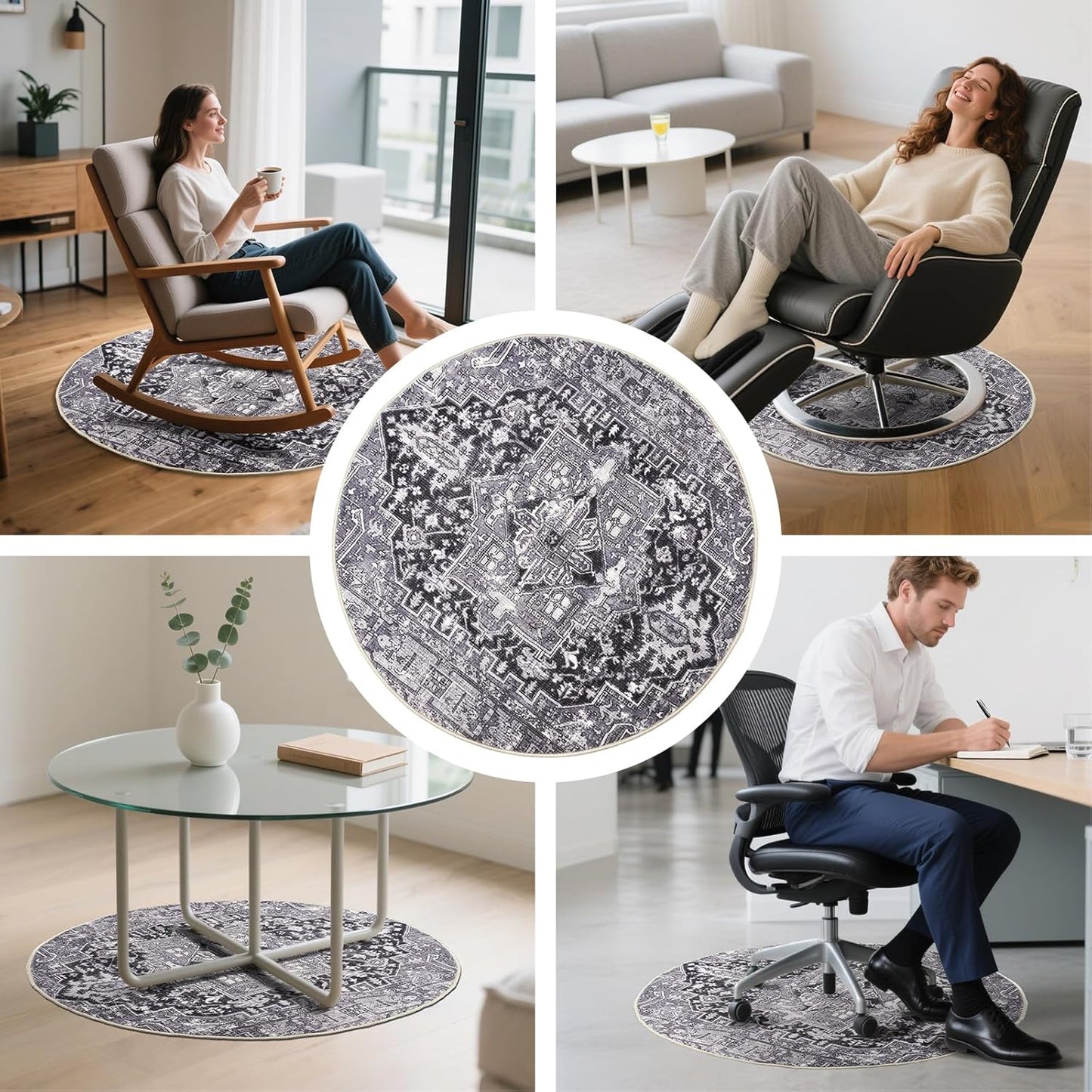 Skiennix Recliner Chair Mat - Non-Skid Round Furniture Pad for Hardwood Floors | 31.5-Inch Diameter