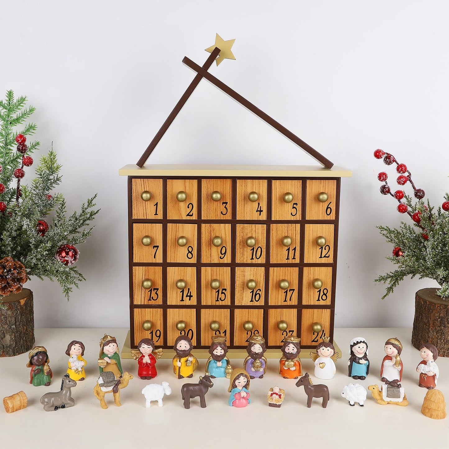 Juegoal Nativity Advent Calendar - Countdown to Christmas with 24 Figures & Drawers | Perfect Holiday Gift for All Ages