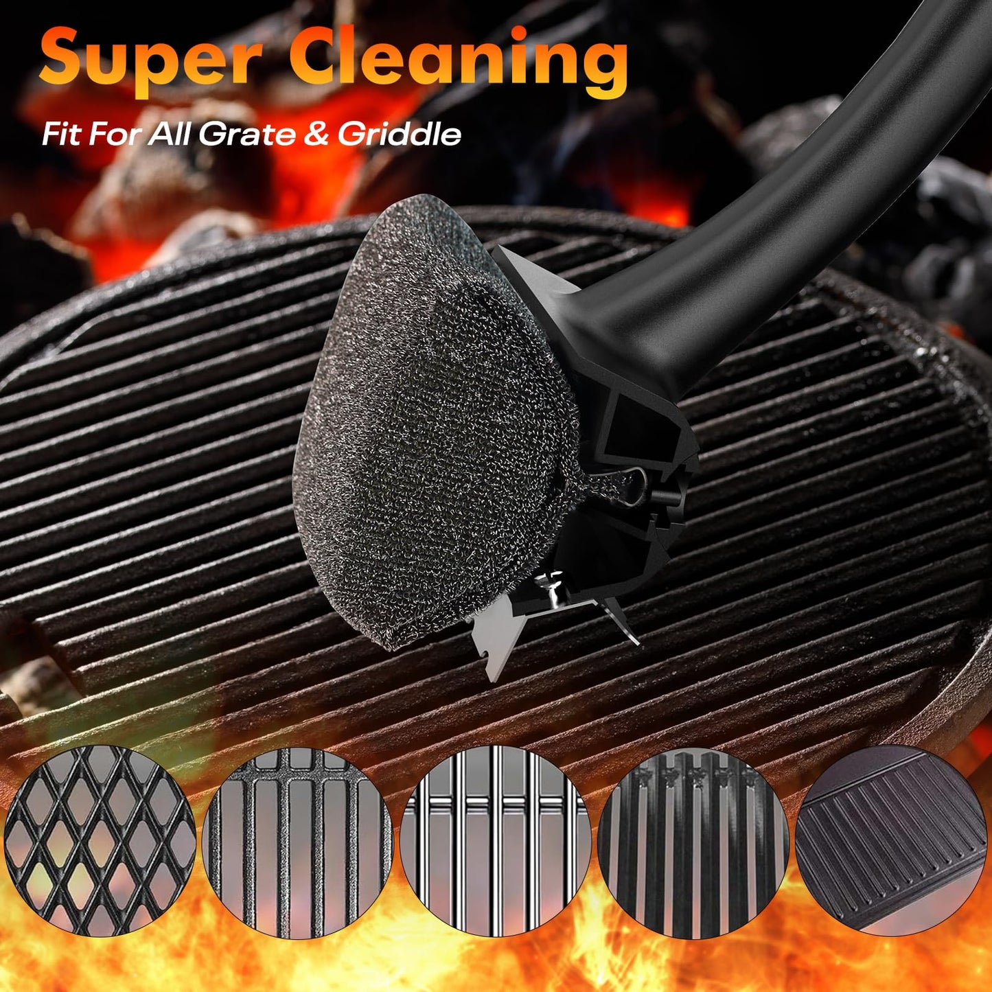 BBQ Grill Brush Bristle Free - Grill Cleaner Brush with Replaceable Heads for Cast Iron/Stainless Steel Porcelain/Gas/Charcoal Grates, Safe Grill Brush for Outdoor Grill, Grill Scraper Cleaning Brush