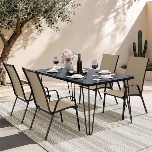 JEAREY Outdoor Dining Chairs Set of 4 - Stackable All-Weather Furniture for Lawn & Garden | Beige