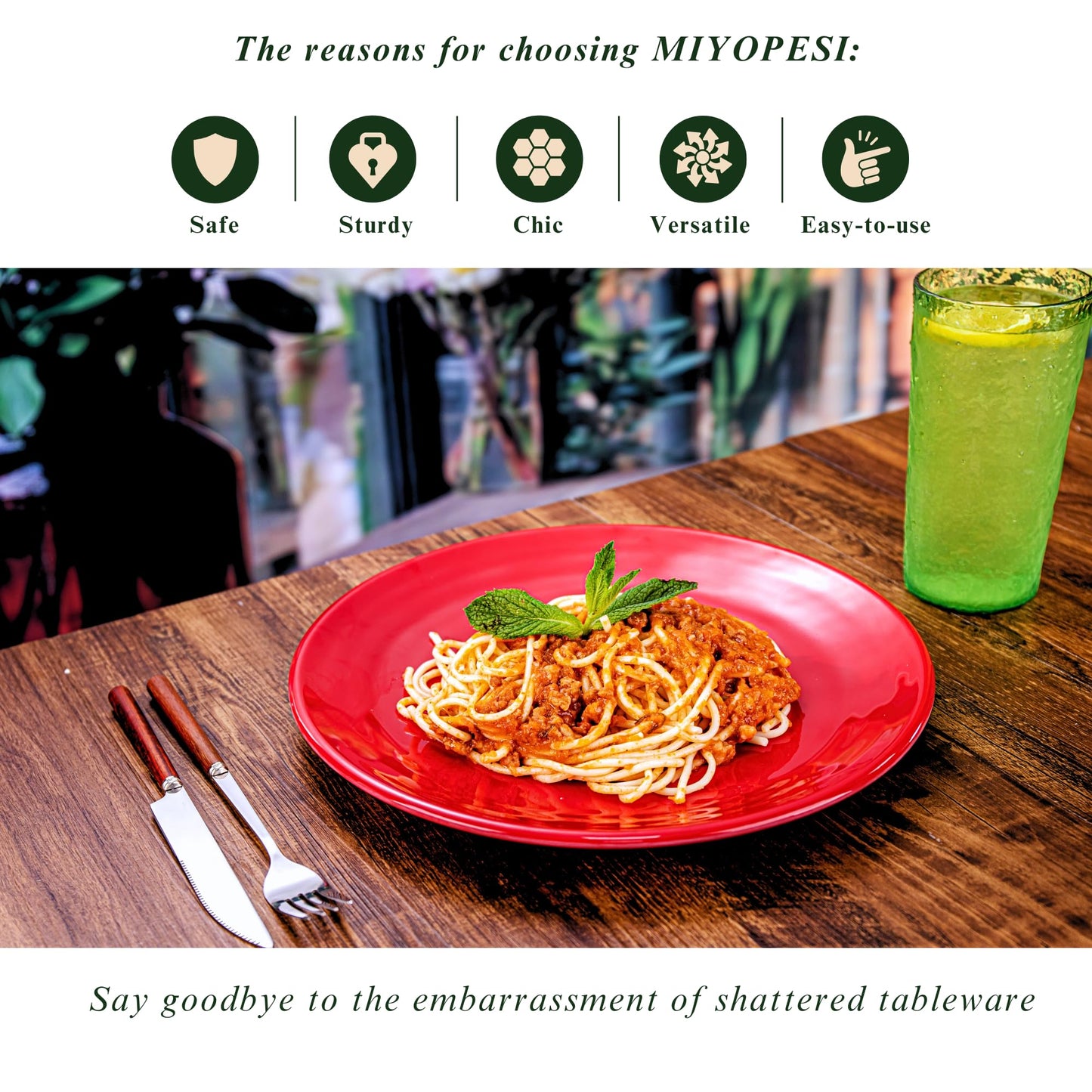 MIYOPESI 11-Inch Melamine Plates (Set of 6) - Unbreakable and Reusable Plastic Dinnerware with Ceramic Feel, Stackable and Dishwasher-Safe - Versatile for All Meals (Multicolor)