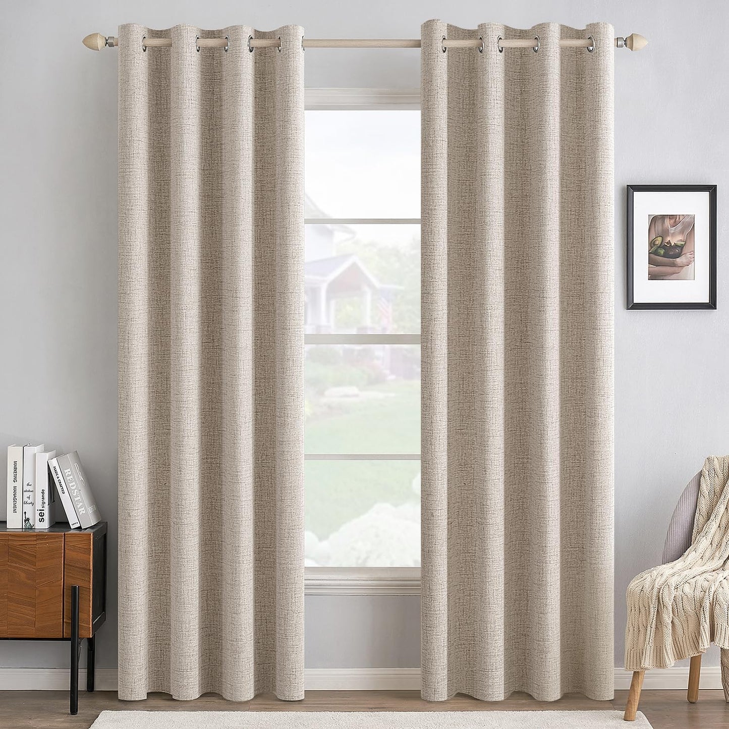 MIULEE Blackout Curtains - 100% Linen Textured Thermal Insulated Drapes | 52 x 72 Inch (2 Panels) for Bedroom & Living Room