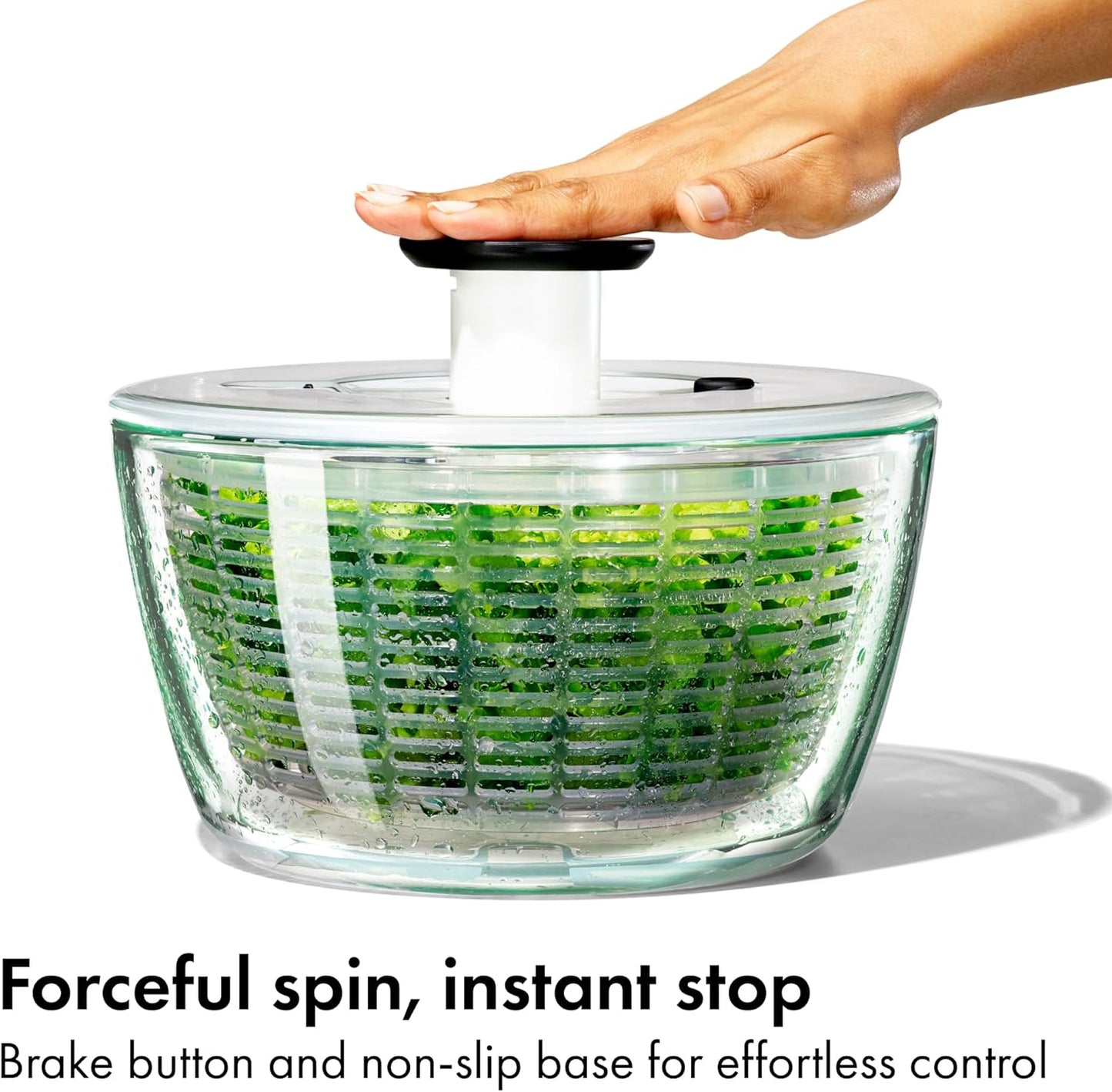 OXO Good Grips Glass Salad Spinner - Large 6.22-Qt Lettuce & Fruit Washer | BPA-Free Borosilicate Bowl