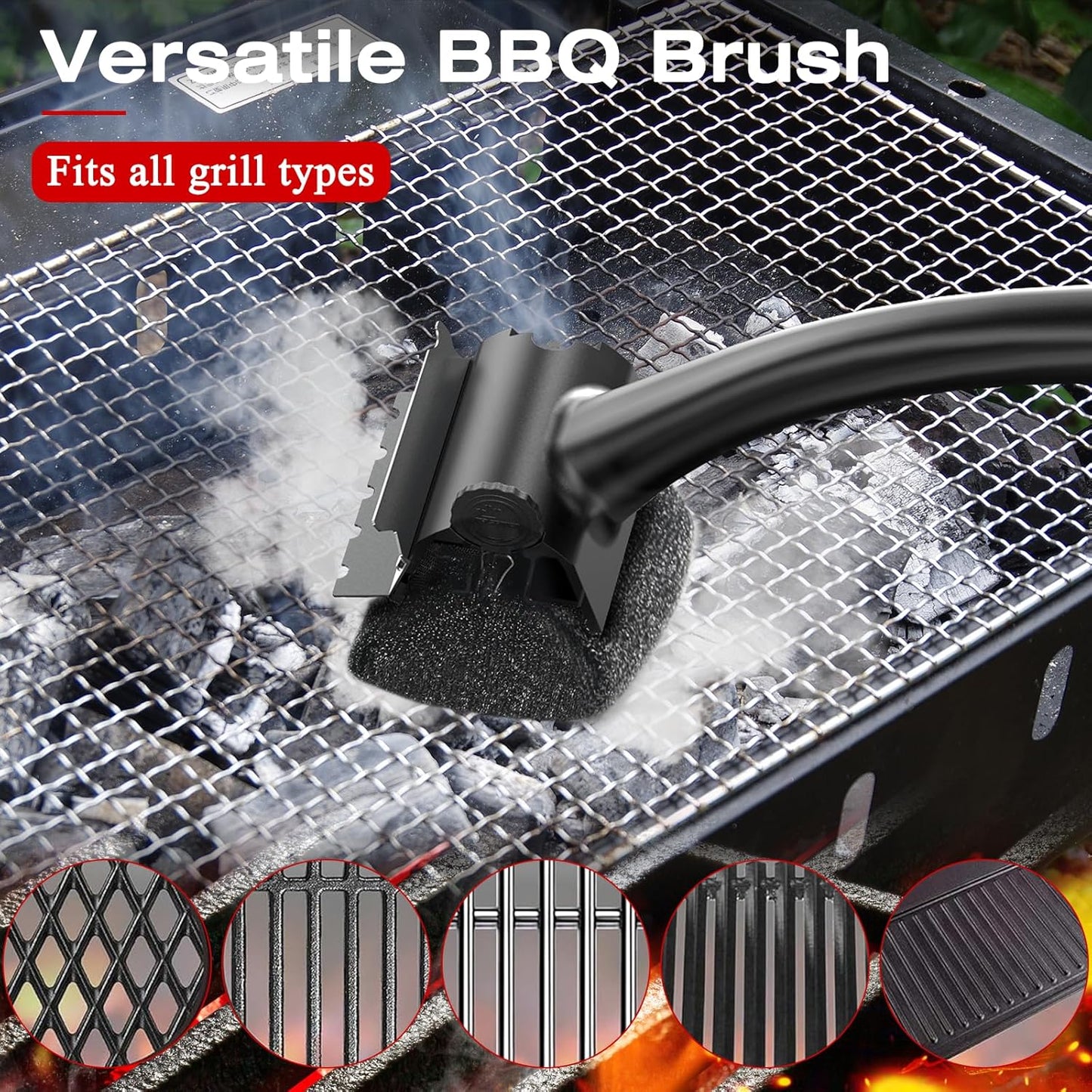 Skiennix Grill Brush - Replaceable Bristle-Free Design for Safe Cleaning | Ideal for Porcelain, Gas, Charcoal, and Cast Iron Grills - Black