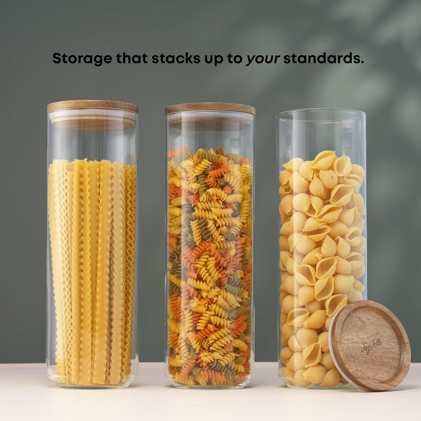 JoyJolt Holden 72oz Glass Storage Containers - Airtight Canister Set of 3 with Acacia Wood Lids for Pantry Organization