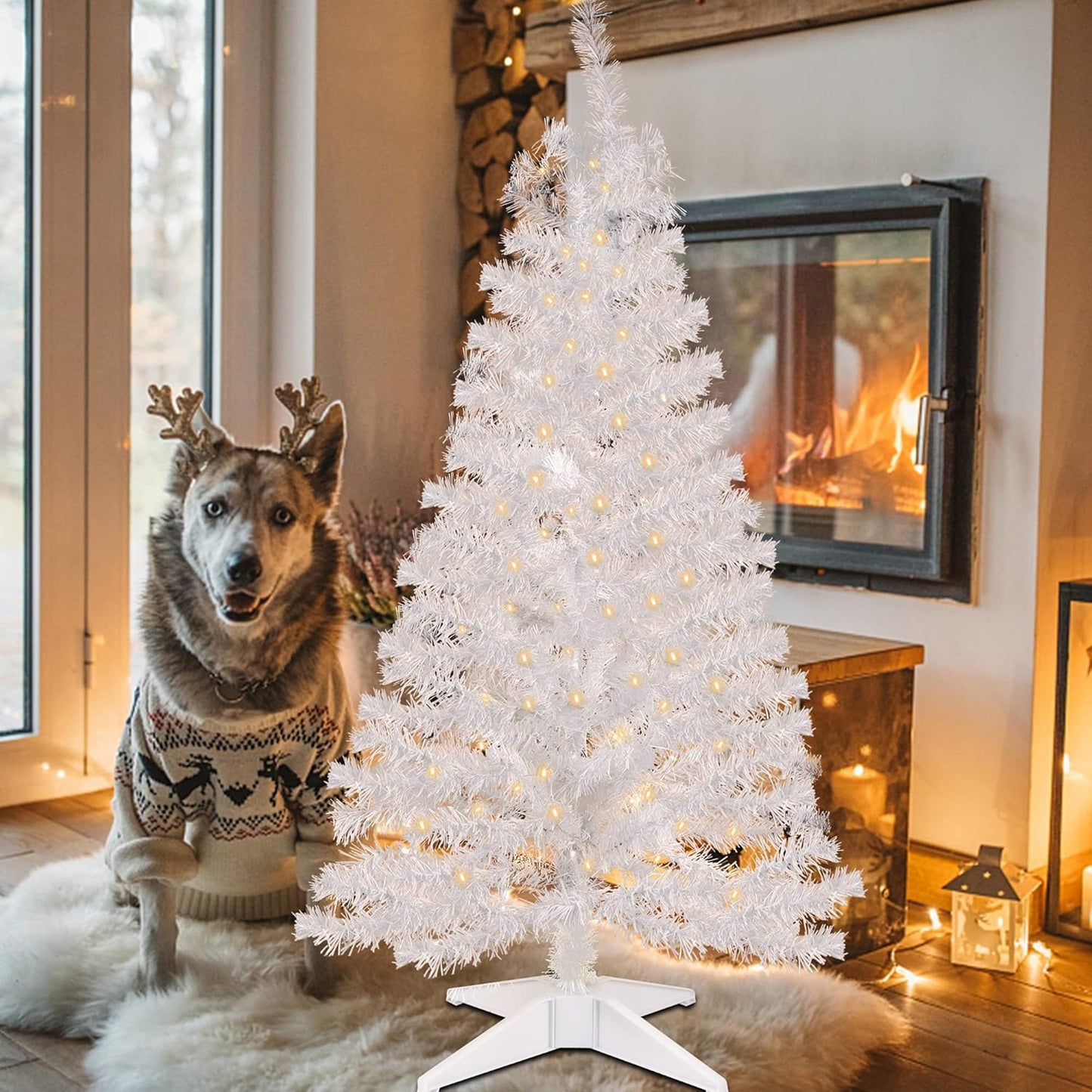 Juegoal 4 FT Pre-Lit Artificial Christmas Tree - 70 Warm White Battery-Powered Lights | 8 Modes & Timer for Festive Home Decor