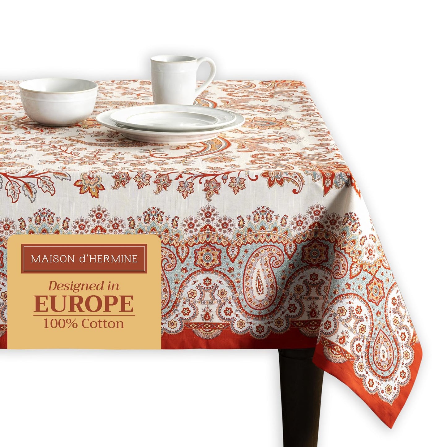 Maison d' Hermine Table Cloth Rectangle Table 100% Cotton 60 x 108 Inches Fall Tablecloth Reusable Everyday Use for Thanksgiving Christmas Decorations Dining Farmhouse Party (Cachemire)