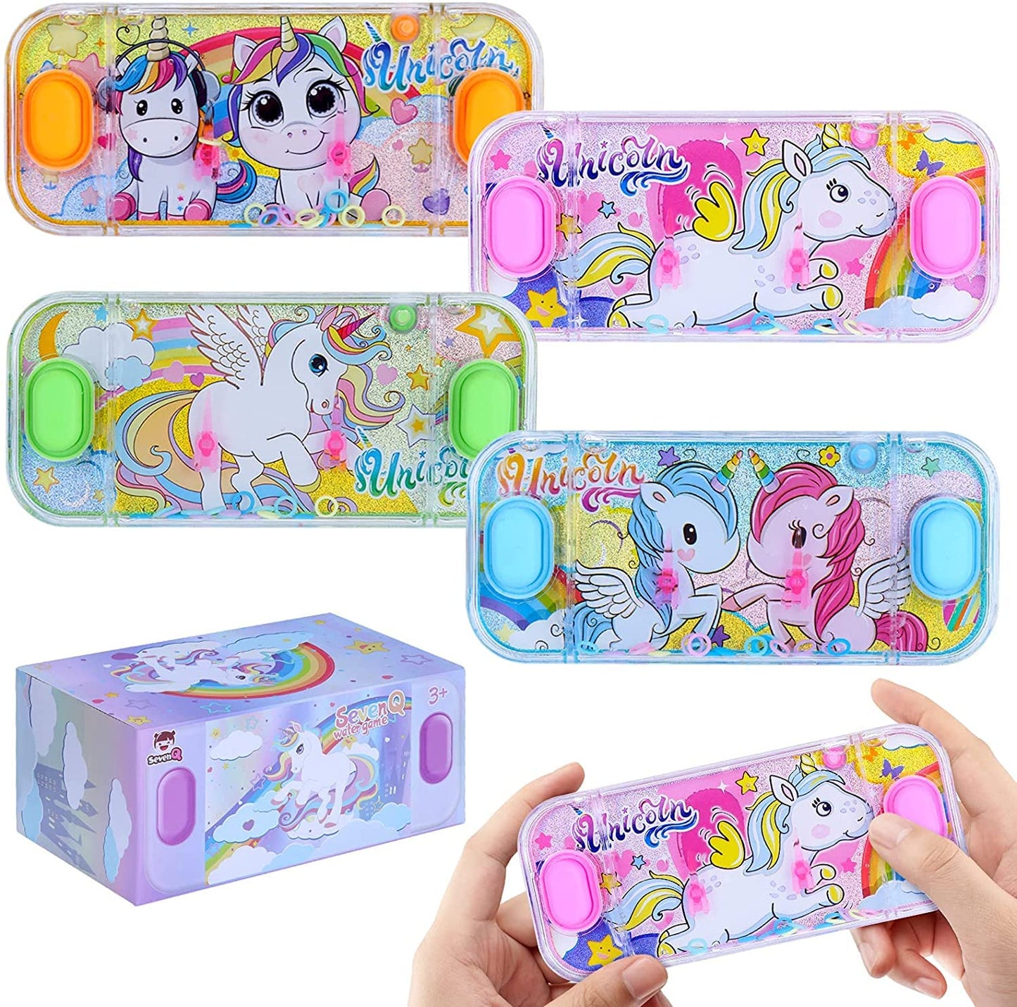 SevenQ Handheld Water Games for Girls, 4 Packs Cute Theme Toss Ring Aqua Toy for Kids Stocking Stuffers