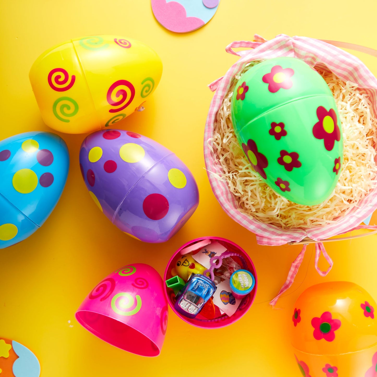 JOYIN 6 Pcs Large Printed Easter Eggs, 6 Inches Jumbo Plastic Eggs Fillable for Easter Themed Hunt Basket Stuffers Fillers Filling Treats Party Favor Classroom Prize Supplies