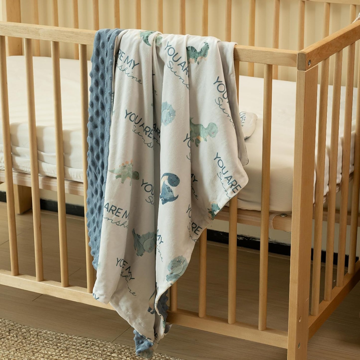 Skiennix Dinosaur Baby Blanket - Super Soft Minky Nursery Throw with Double Layer Dotted Backing | Blue (30" x 40")