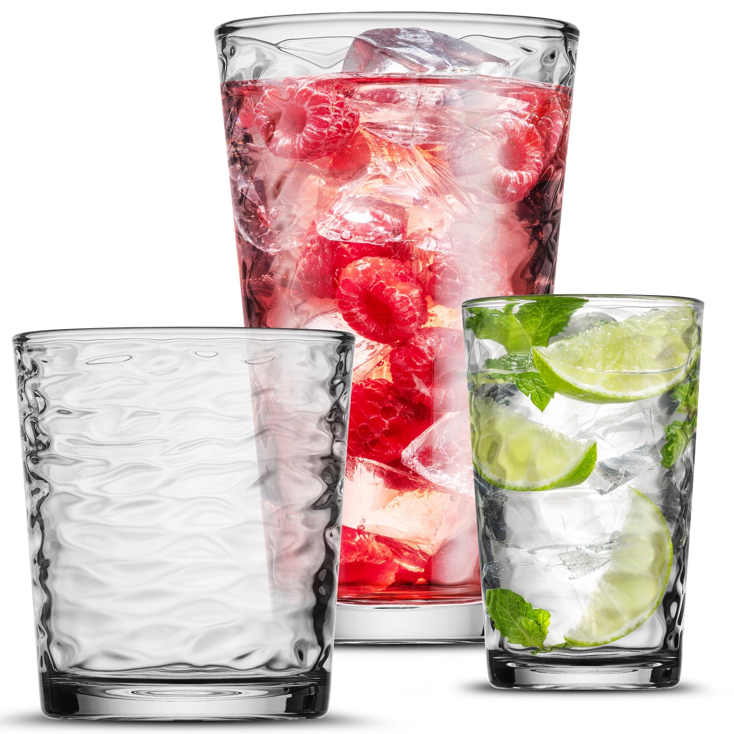 POPLASS Biscayne 18-Piece Family Drinking Glasses Set - Drinking Glassware Set with Highball Cooler, DOF (Double Old Fashioned), and Juice Glasses - 6 Each