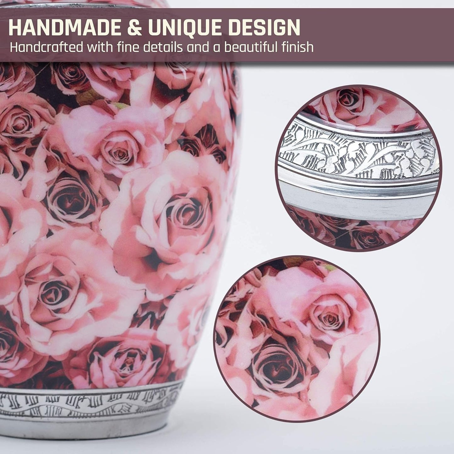 BOLD & DIVINE Hand Painted Pink Rose Cremation Urn | Human Ashes Adult Memorial urn, Burial, Funeral Cremation Urns |200 Cubic Inches Adult Large