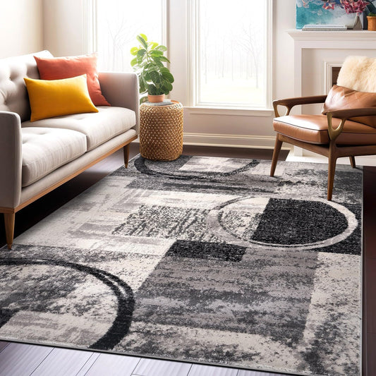 Rugshop Contemporary Abstract Circle Design Soft Area Rug 5'3" x 7'3" Cream