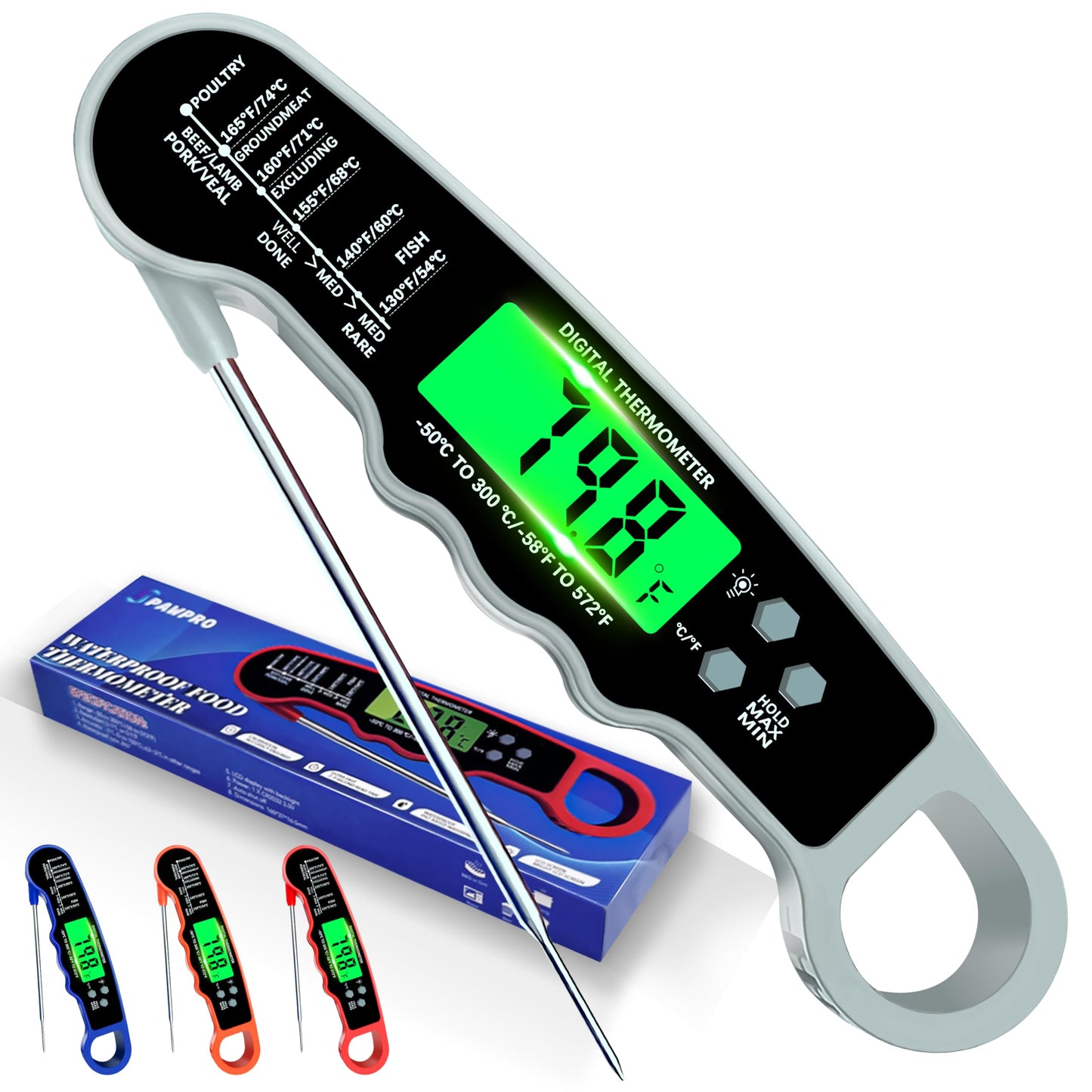 Stocking Stuffers for Men Women Adults: Meat Thermometer Digital, Instant Read Meat Thermometer with Backlight & Magnet for Kitchen, Beef, Grill, Turkey,IP67 Waterproof Cooking Thermometer