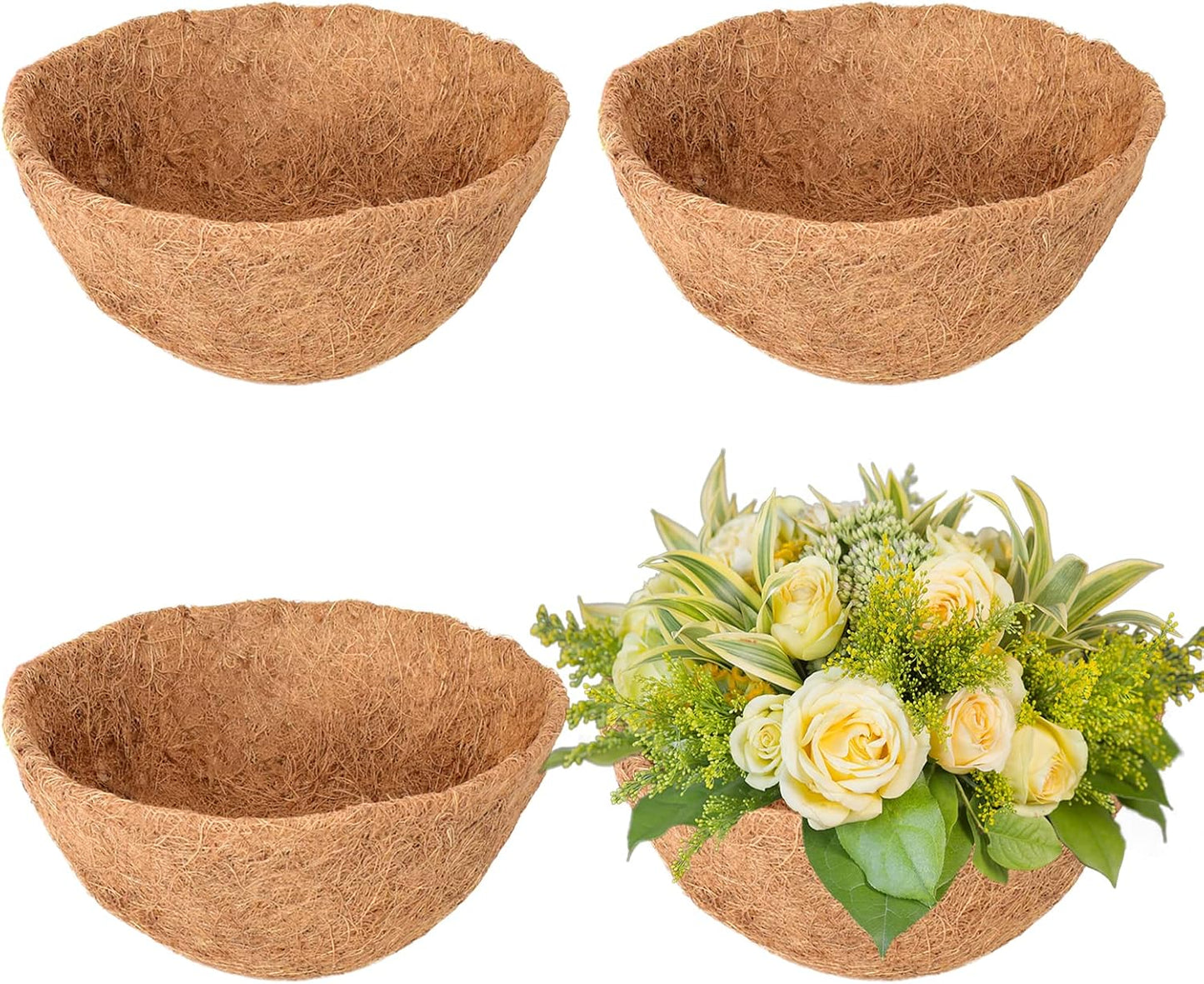 Legigo 18-Inch Coco Fiber Hanging Basket Liners - 4 Pack of 100% Natural Round Planter Liners for Flowers & Vegetables