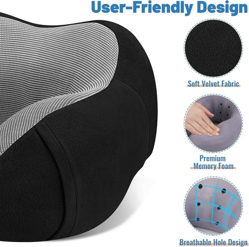 CloudBliss Travel Pillow - Premium Memory Foam Neck Support for Comfortable Sleep | Black